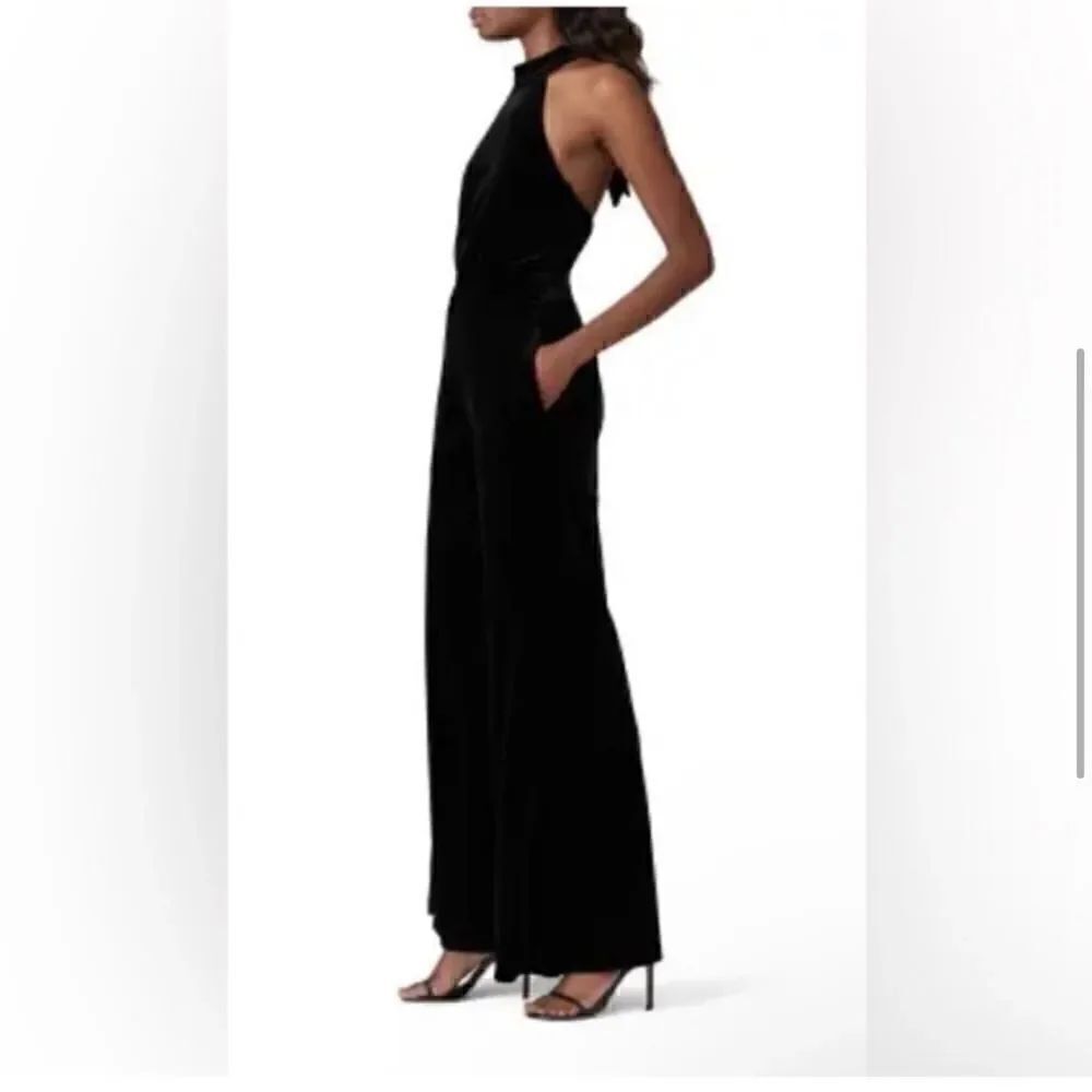 MISA LOS ANGELES Xandra Black Hammered Satin wide leg Halter jumpsuit Small NWT - Picture 5 of 12